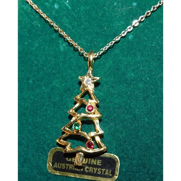 Genuine Austrian Crystal Gold Christmas Tree Necklace - Picture 6 of 6